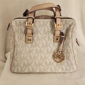 Michael Kors Vanilla and Beige/Cream Graydoon Satchel with Gold Hardware